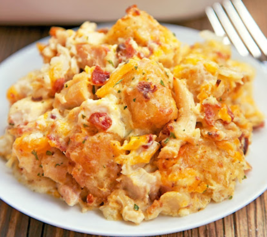 Cracked Out Chicken Tater Tot Casserole - Skinny Healthy Food