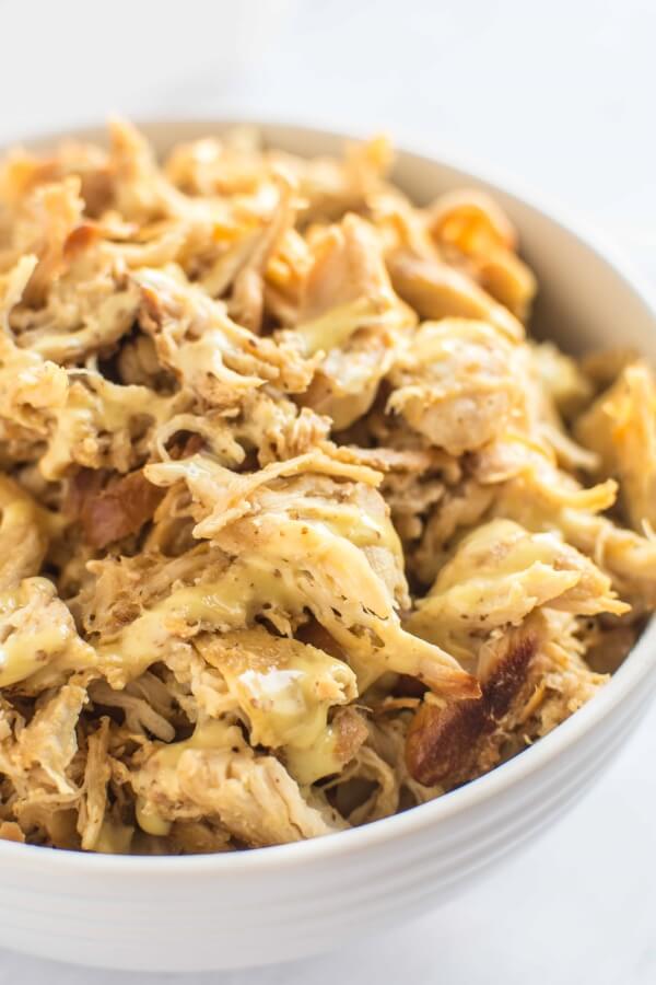 Slow Cooker Honey Mustard Pulled Chicken - Skinny Healthy Food